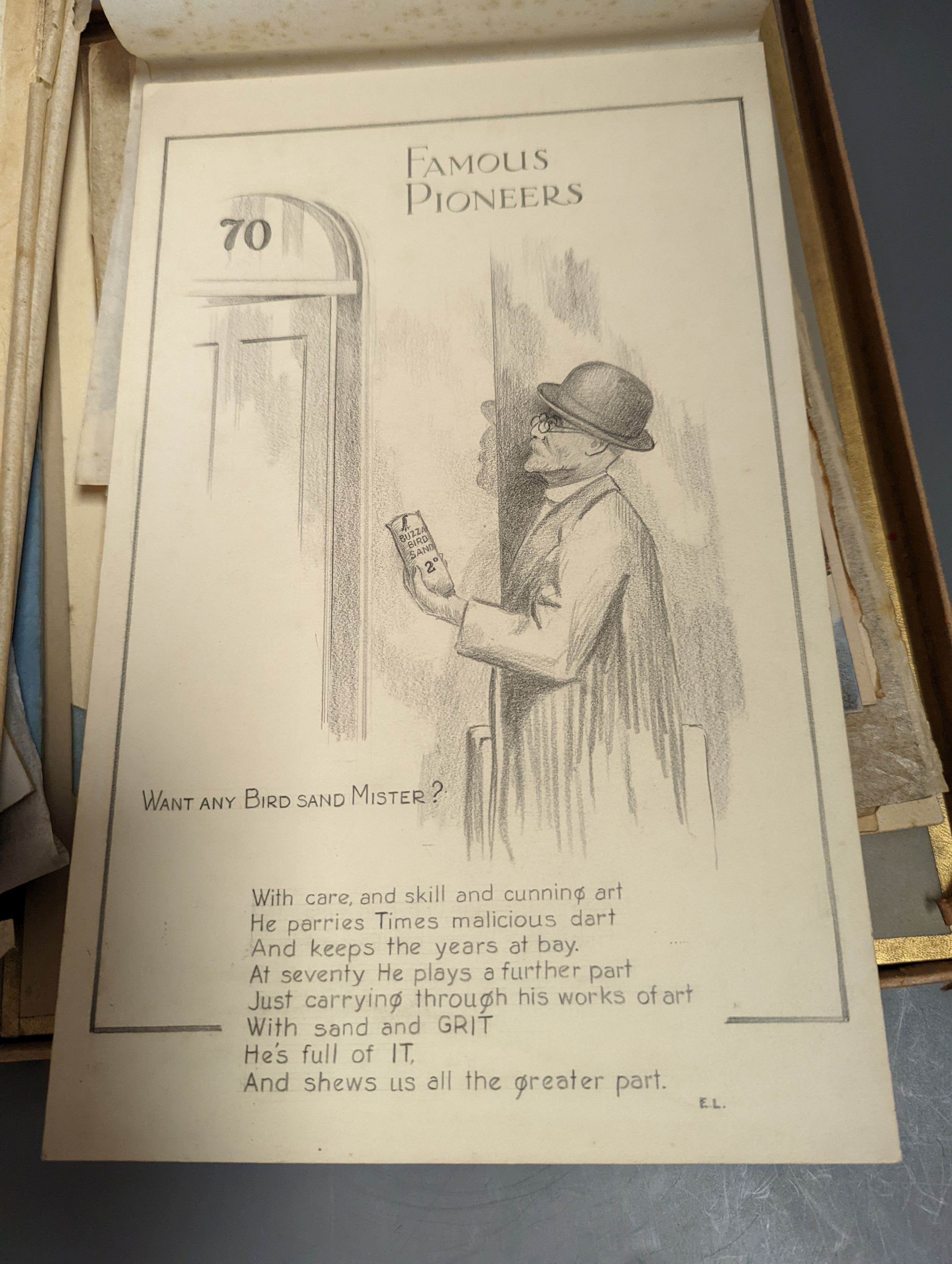 An interesting collection of illustrated birthday messages, 1920's onwards, executed by a grandson for his artist grandfather